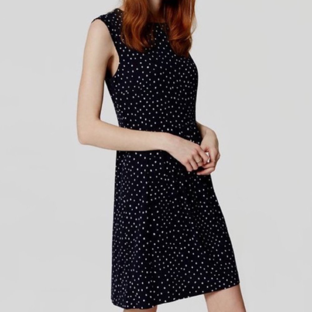 LOFT Dotted Cap Sleeve Flare Dress